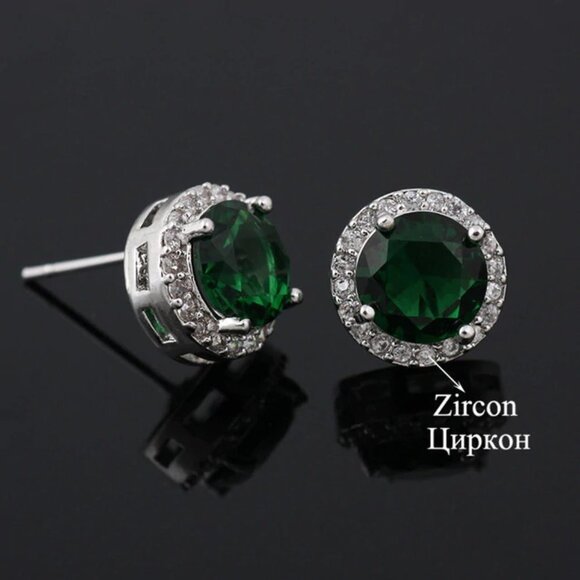🎀925 Silver Plated CZ Classic Stud Earrings for Women, UNVN12442 - Picture 1 of 3
